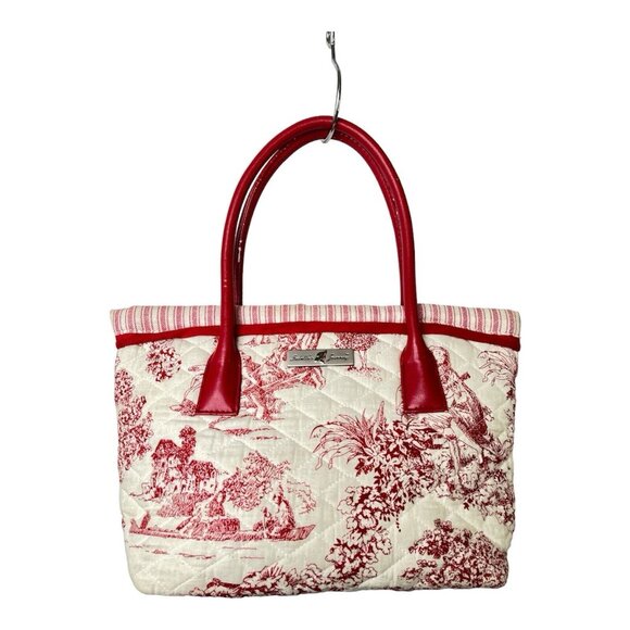 Isabella's Journey Cranberry and white, Renaissance,  Quilted Petite Carpet Bag - Picture 4 of 12